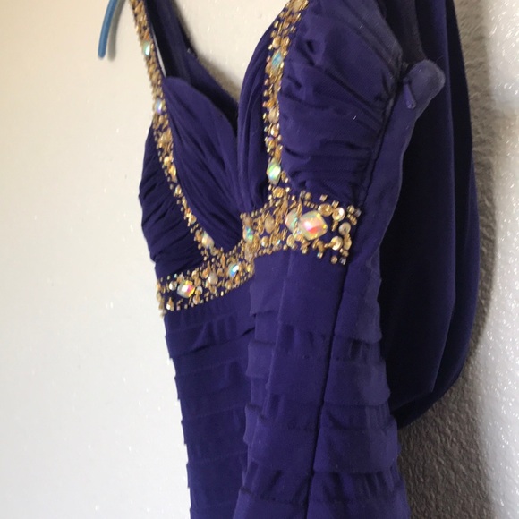 Deep purple & gold embellished prom gown - Picture 3 of 8